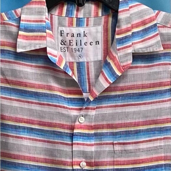 Frank & Eileen Fiona Sleeveless Classic Linen Blouse Size: S Multi Color Stripe - Picture 4 of 16